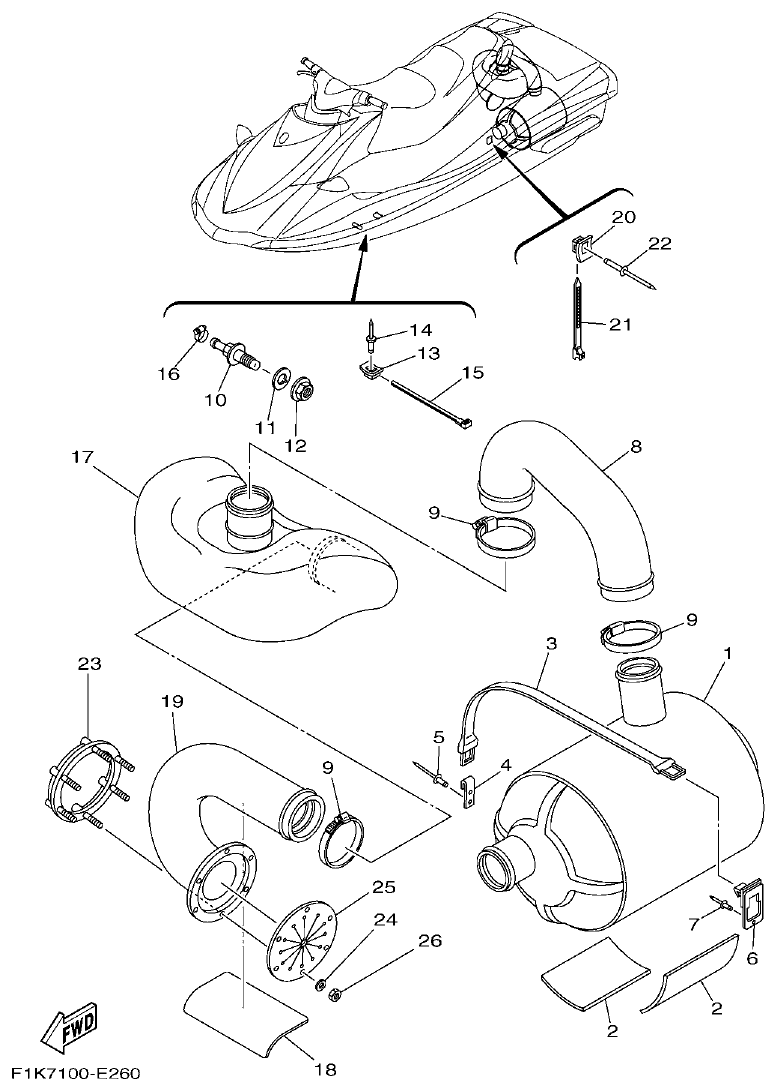 Yamaha F1KB EXHAUST 3 parts diagram